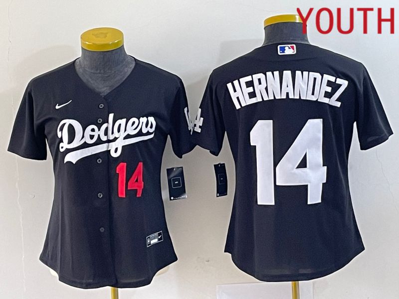 Youth Los Angeles Dodgers #14 Hernandez Black Nike Game 2023 MLB Jersey